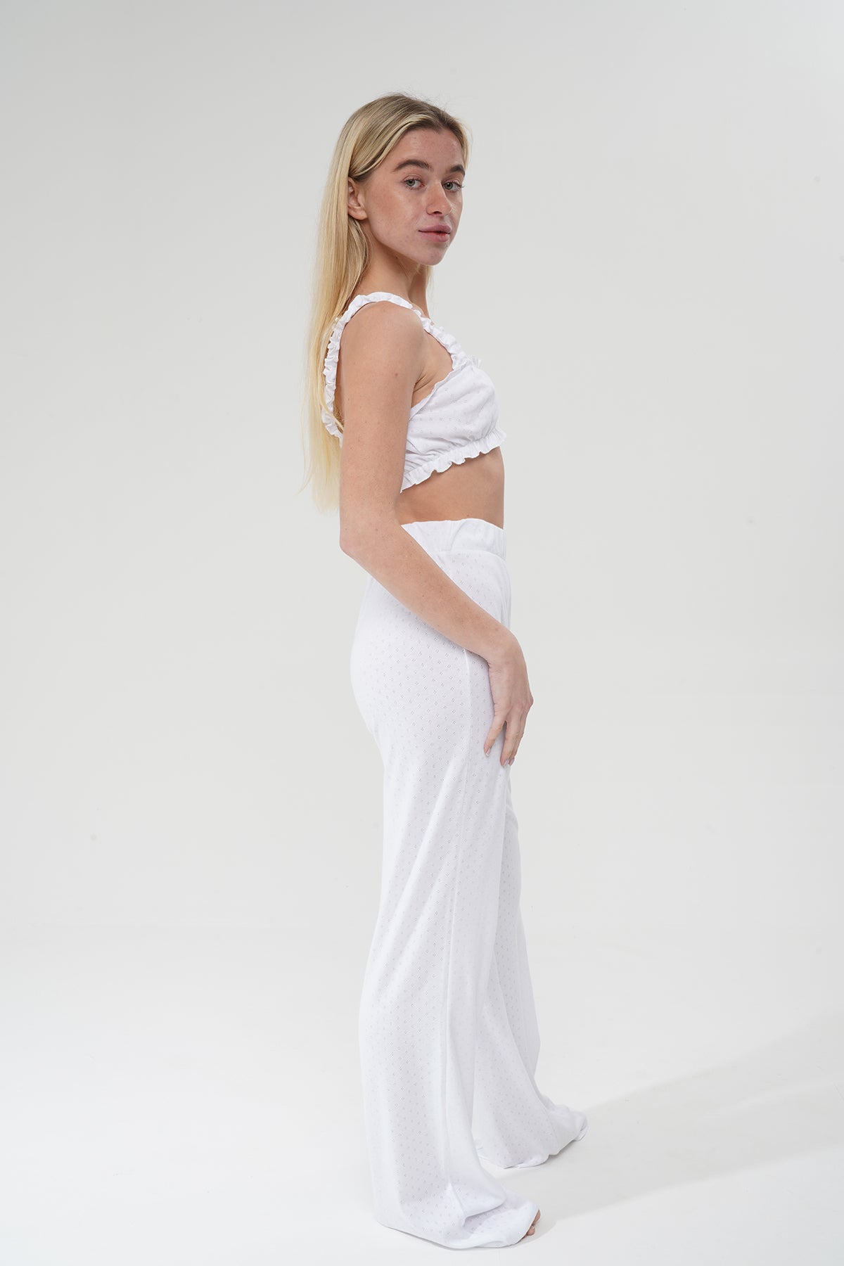 Özel Tasarım Beyaz İkili %100 Pamuklu Pijama Takımı | MODALUDO