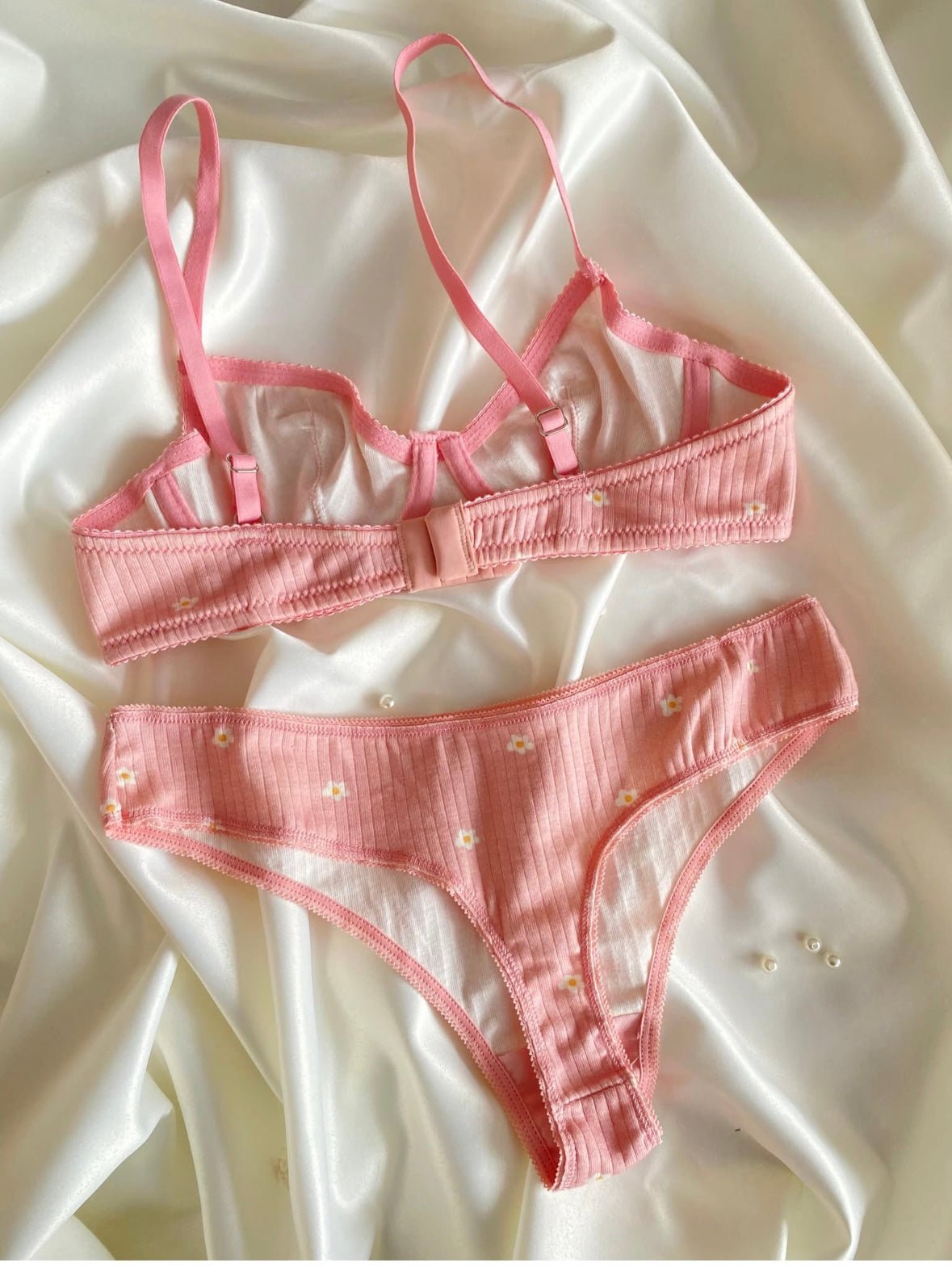 Pembe Çiçek Desenli Ribana Takım - Modaludo