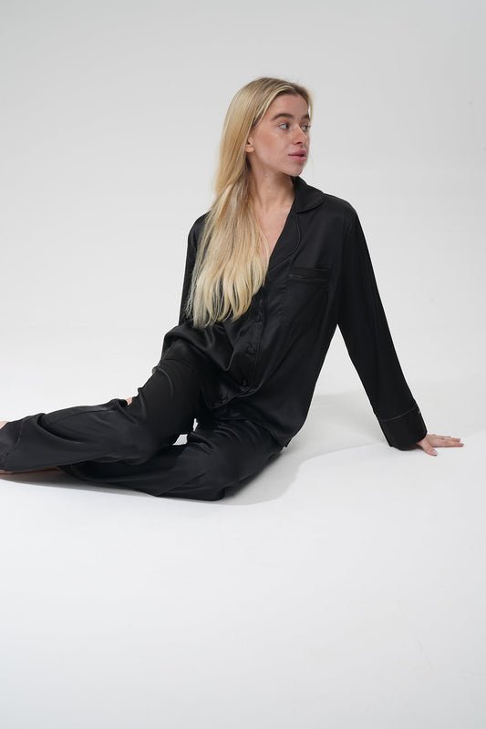 Siyah İpek Saten Pijama Takımı | COCOLARSİ - Modaludo