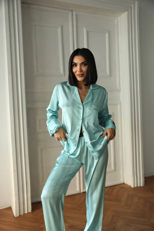Mint Saten Pijama Takımı