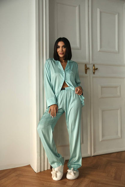 Mint Saten Pijama Takımı