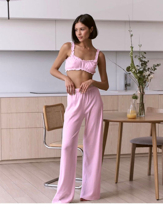 Özel Tasarım Pembe İkili %100 Pamuk Pijama Takımı | MODALUDO