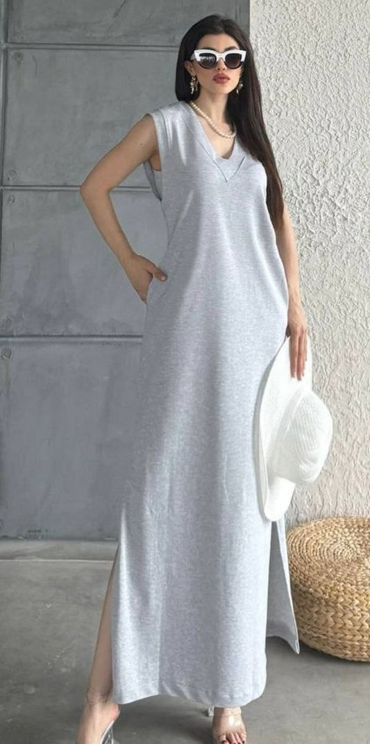 Gray Thigh Slit Maxi Dress