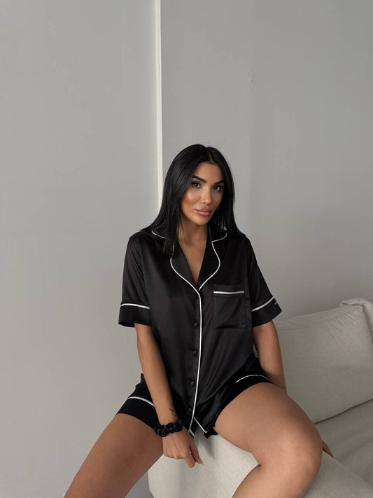 Siyah Saten Pijama Takımı