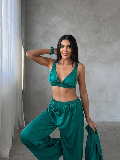 Yeşil Saten Pijama Takımı