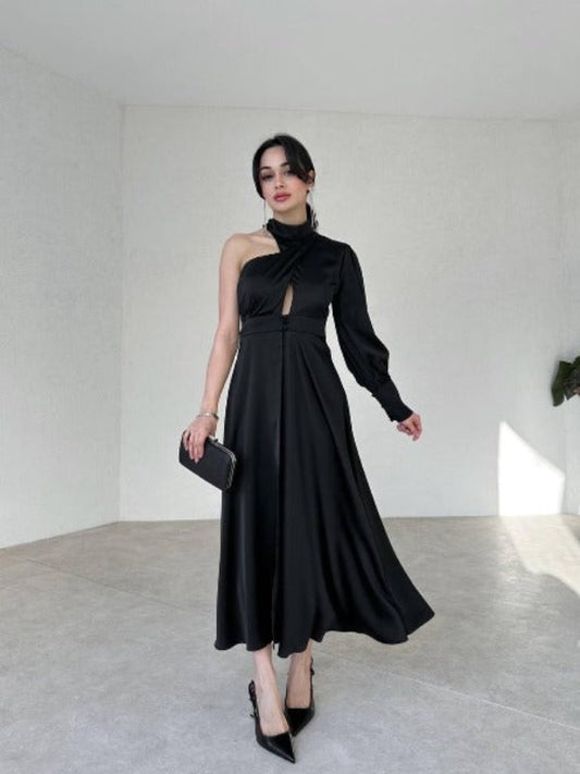 Asymmetrical Black Evening Dress