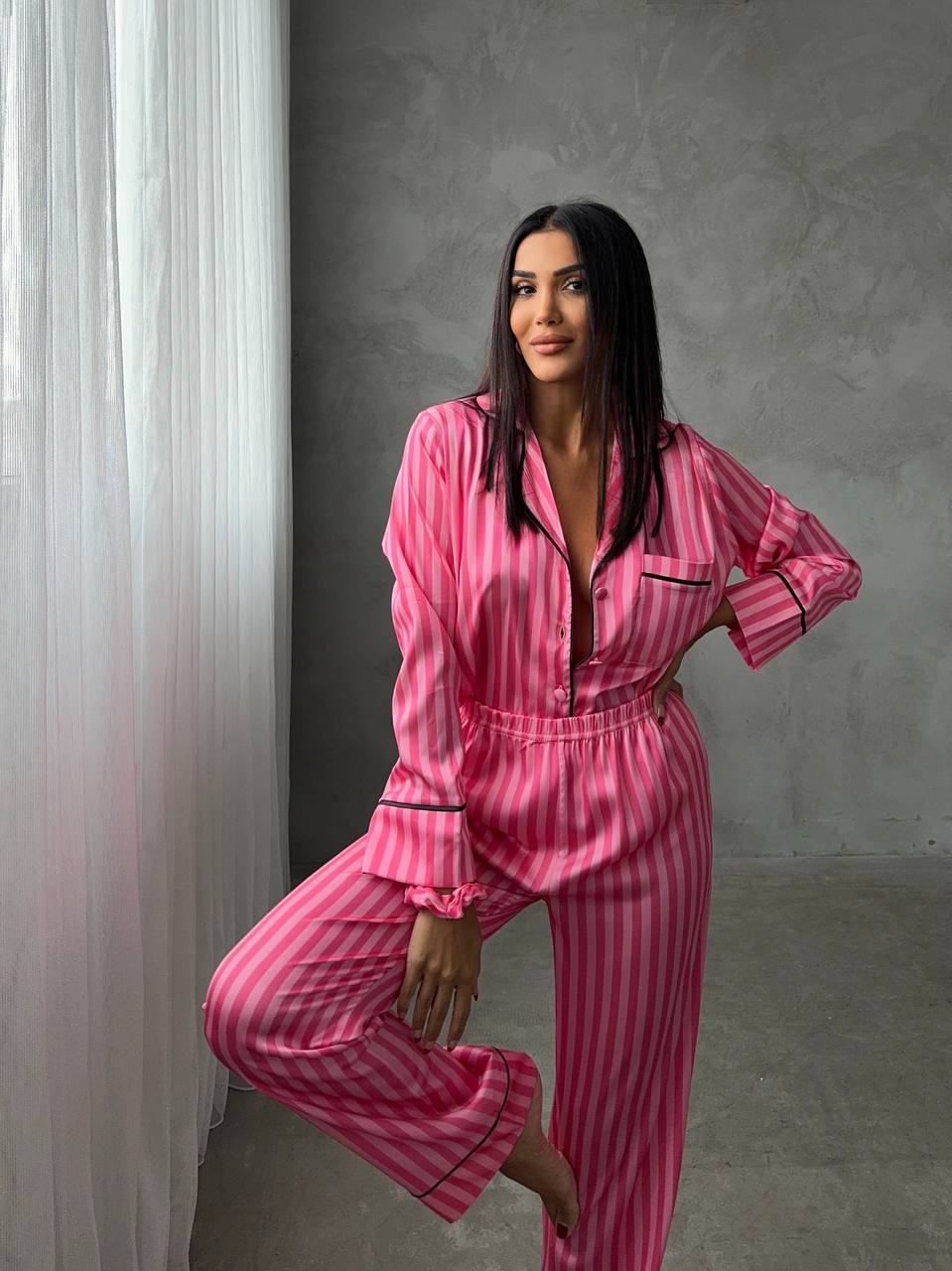 Pembe İpek Saten Pijama Takımı