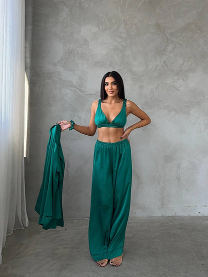 Yeşil Saten Pijama Takımı