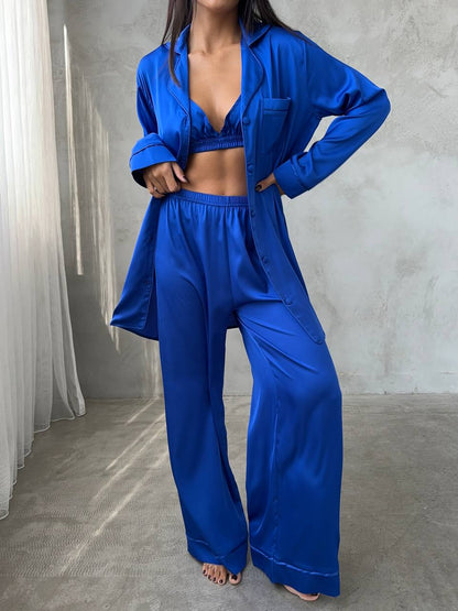 Lacivert Saten Pijama Takımı