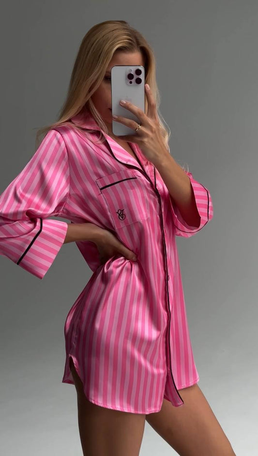 Çizgili Saten Pijama