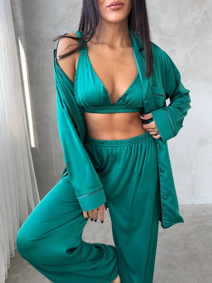 Yeşil Saten Pijama Takımı