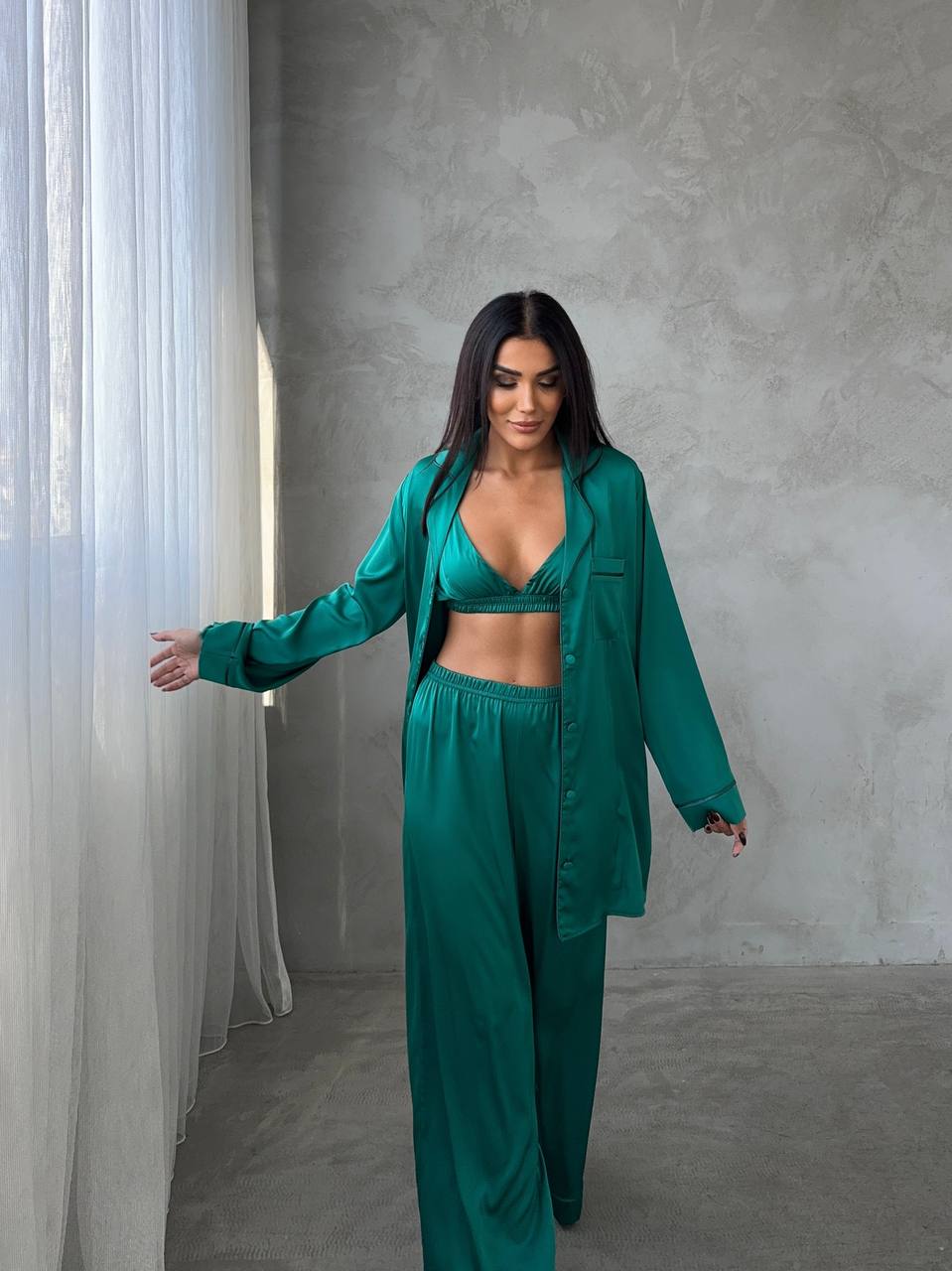 Yeşil Saten Pijama Takımı