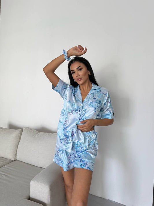 Buz Çiçeği Saten Pijama Takımı
