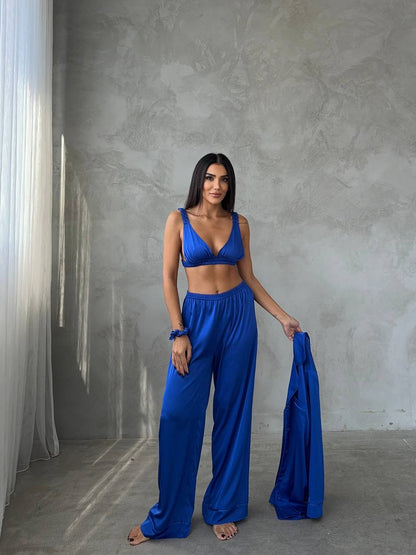 Lacivert Saten Pijama Takımı