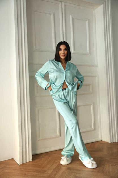 Mint Saten Pijama Takımı