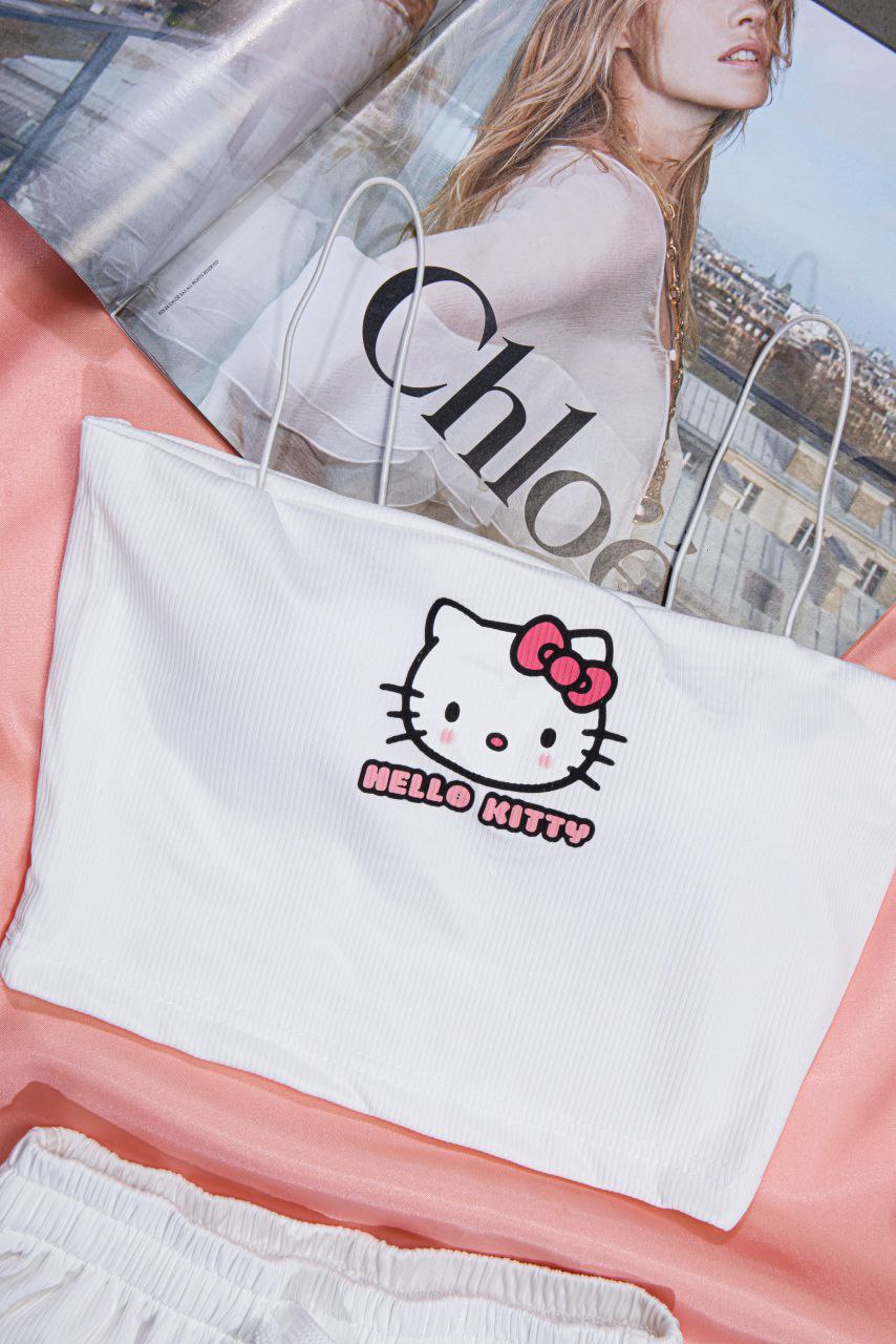 Hello Kitty Göğüs Kuplu Pijama Takımı %100 Pamuk 4