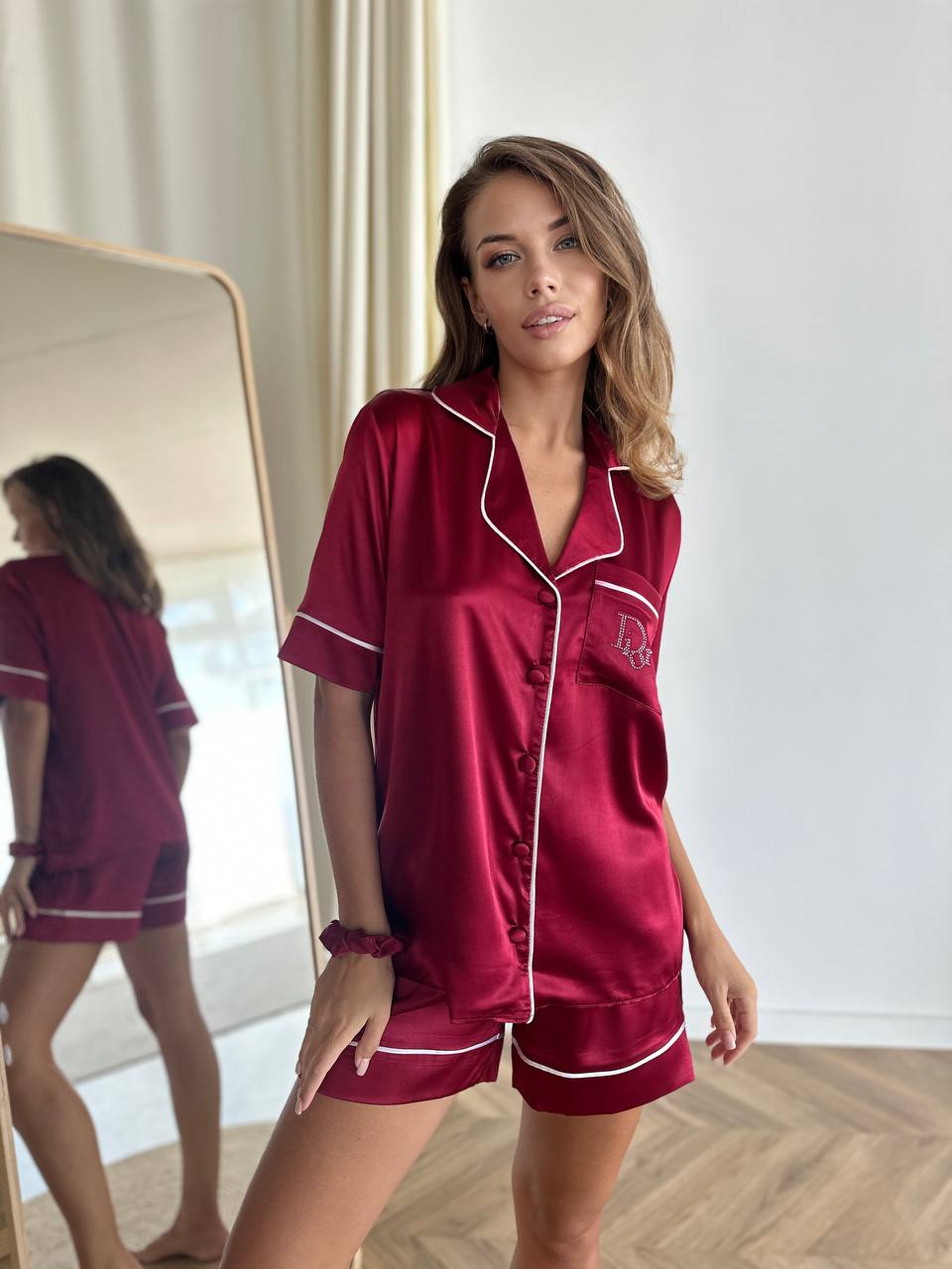 Bordo Şortlu Pijama Takımı - Dior