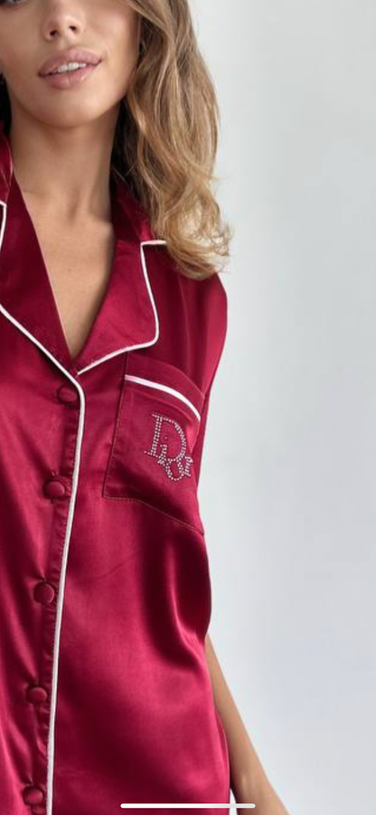 Bordo Şortlu Pijama Takımı - Dior