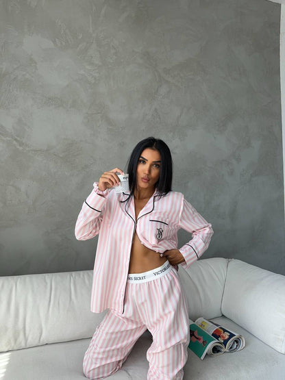 Pembe Çizgili  Pijama Takımı (Dar Kalıp)