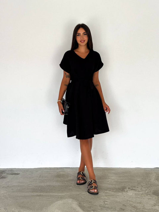 Elegant V-Neck Flare Dress - Perfect for Casual or Evening Wear