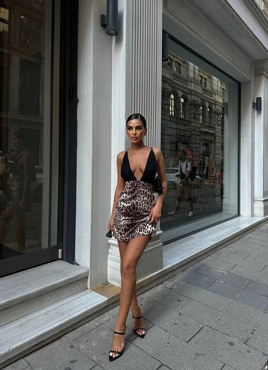 Chic Animal Print Asymmetrical Ruffle Dress