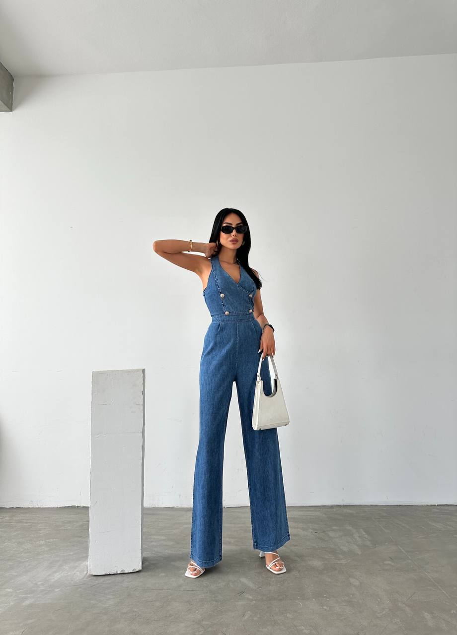 Chic Sleeveless Denim Wide-Leg Jumpsuit