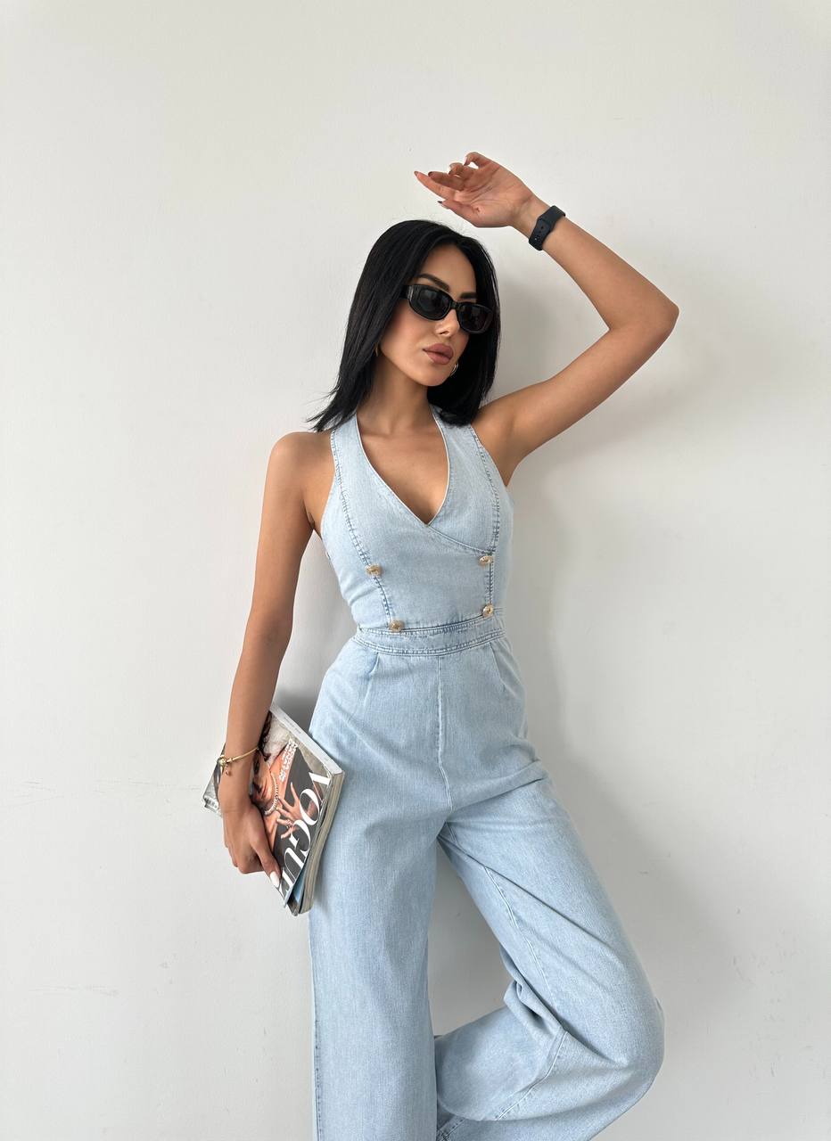 Chic Sleeveless Denim Wide-Leg Jumpsuit