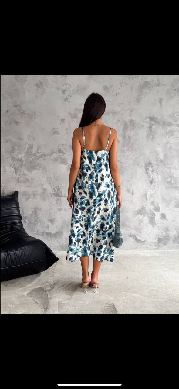 Chic Blue & Black Leopard Print Asymmetrical Summer Dress