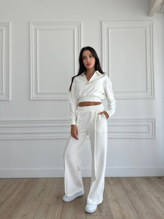 Chic Cropped Jacket & High-Waisted Trousers Set