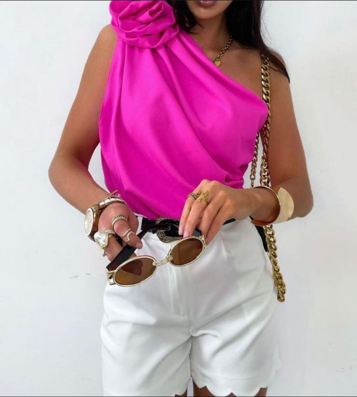 Rosette Draped One-Shoulder Top in Vibrant