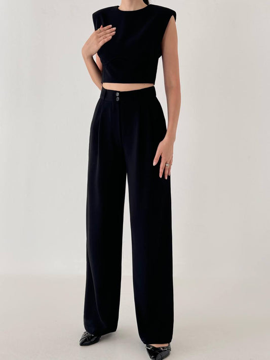 Sleeveless Crop Top and Wide-Leg Trousers Set