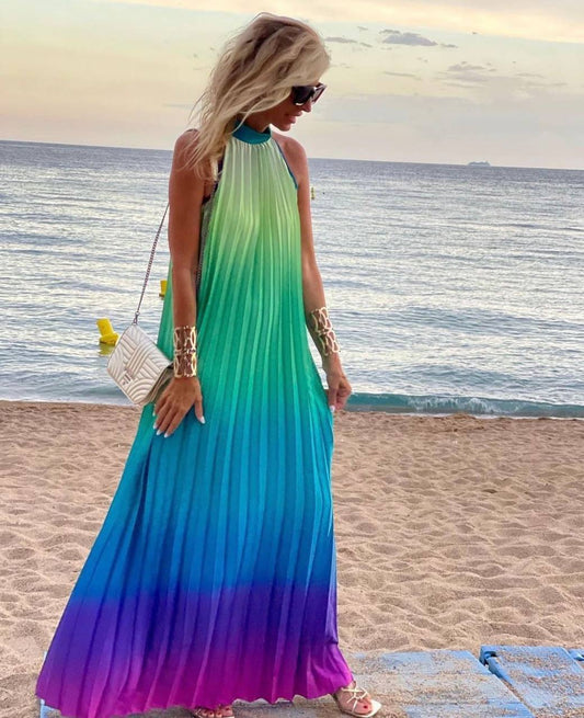 Summer Breeze Gradient Halter Maxi Dress