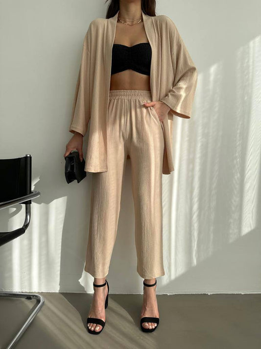 Chic Two-Piece Cardigan and Trousers Set