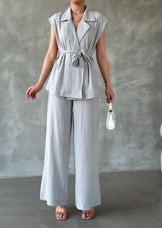 Chic Textured Two-Piece Sleeveless Top and Wide-Leg Trousers Set