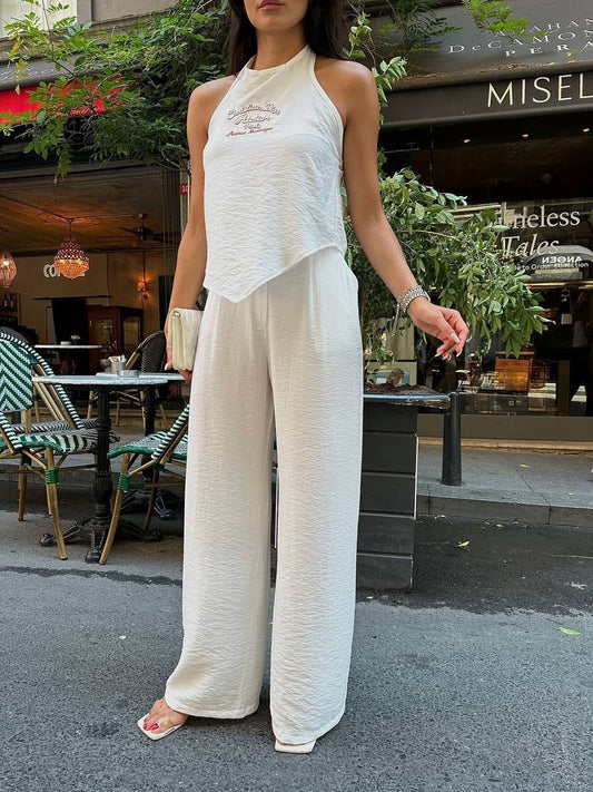 Elegant Halter Neck Top and Wide-Leg Trouser Set