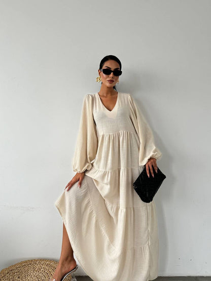 Elegant Cream Tiered Maxi Dress