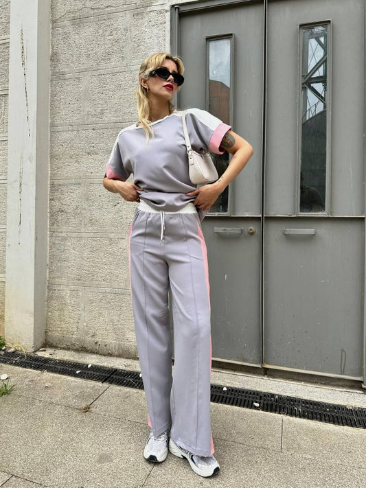 Chic Pastel Lilac Lounge Set - Relaxed Fit Top & High-Waisted Trousers