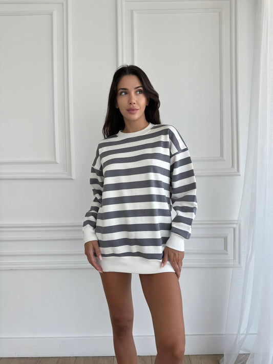 Classic Striped Crew Neck Oversized Sweatshirt