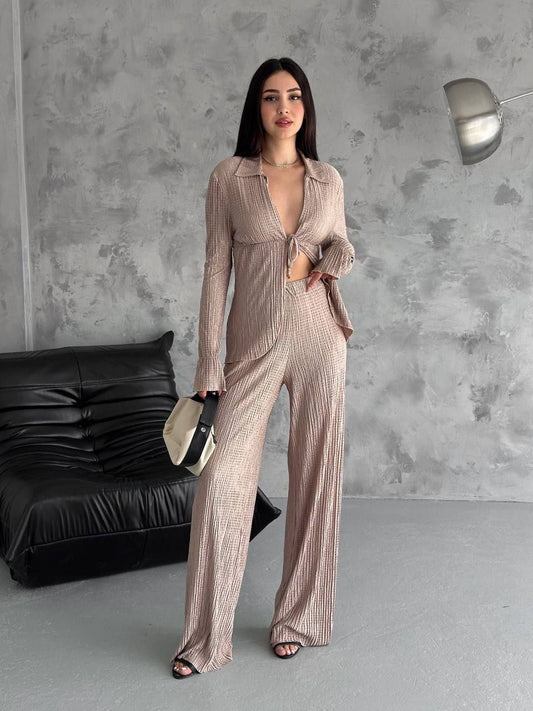 Elegant Pinstripe Flared Suit