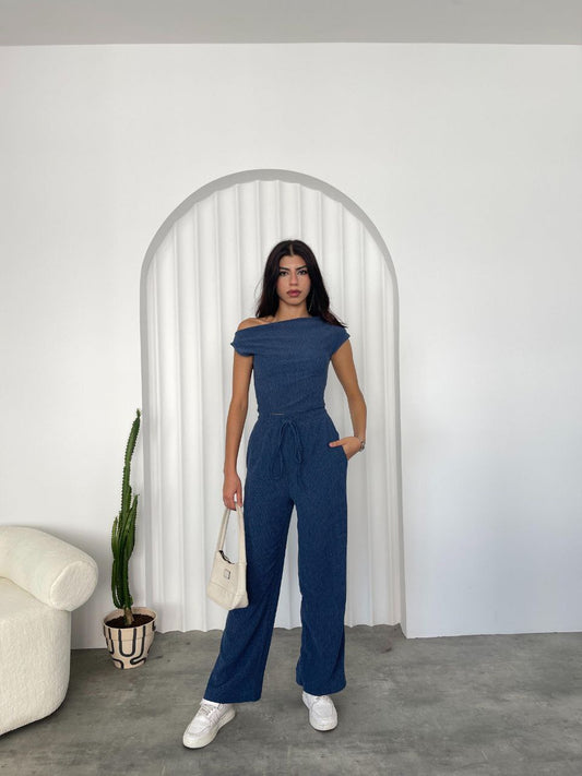 Chic Asymmetrical Crop Top with Matching High-Waisted Pants