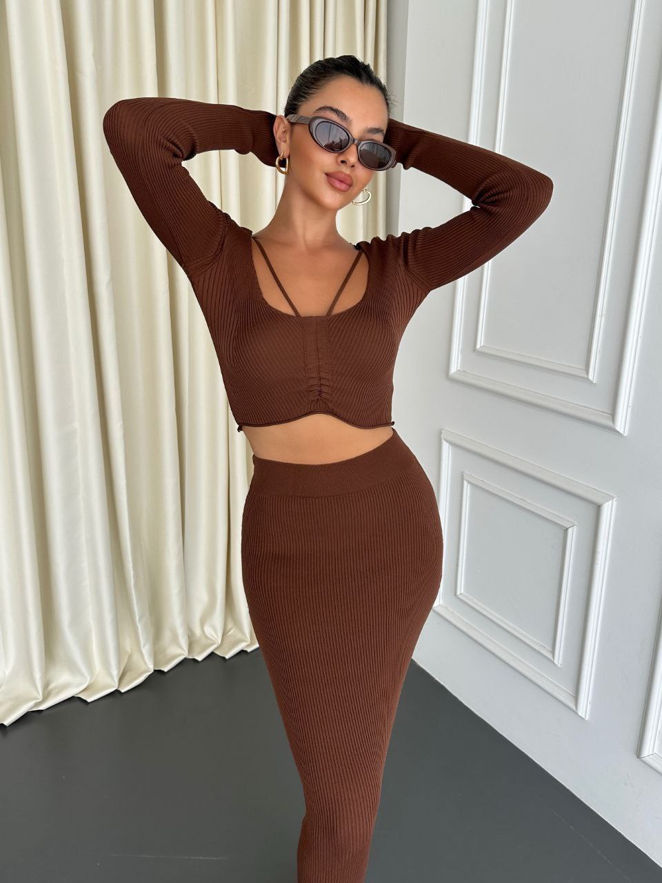 Chic Ribbed Two-Piece Crop Top and Skirt Set