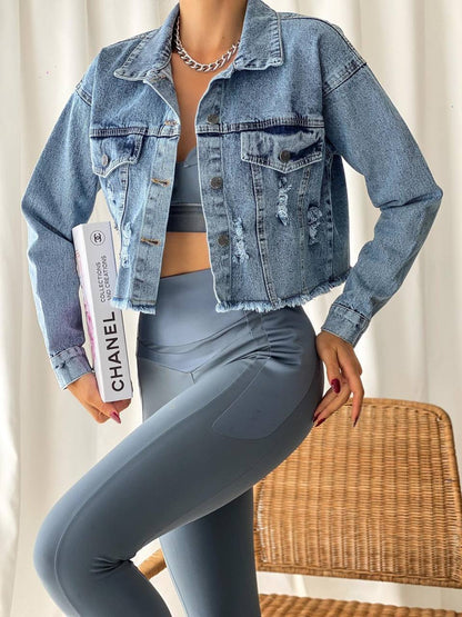 Chic Cropped Distressed Denim Jacket