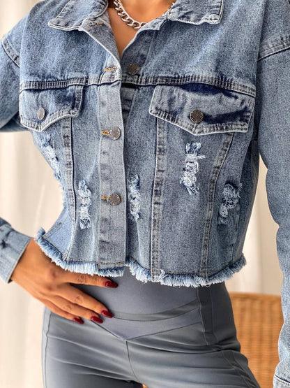 Chic Cropped Distressed Denim Jacket