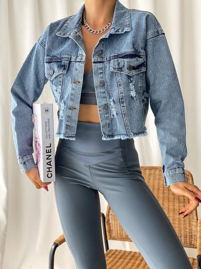 Chic Cropped Distressed Denim Jacket