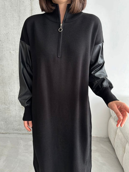 Chic Contrast Long Sleeve Dress