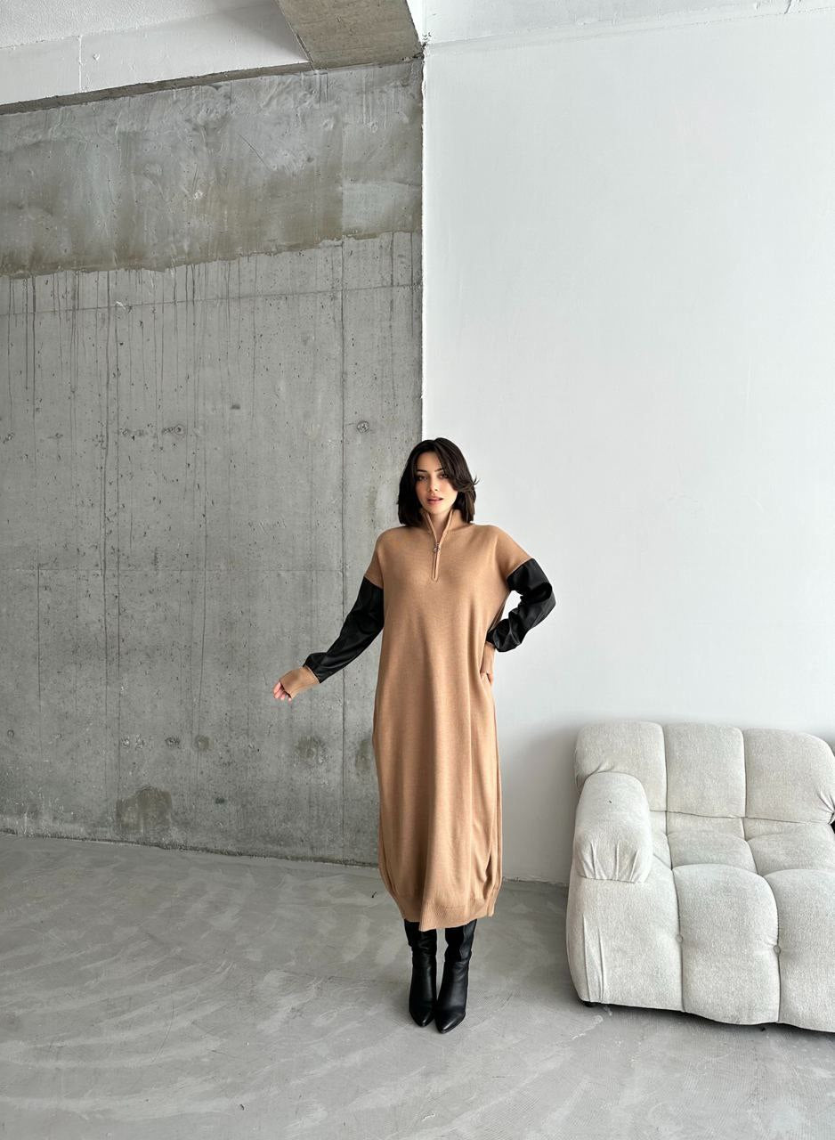 Chic Contrast Long Sleeve Dress