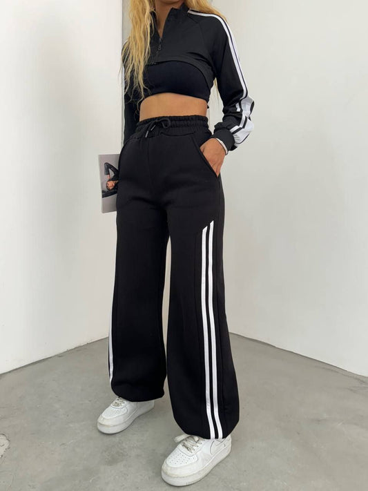 Casual Wide-Leg Striped Trousers