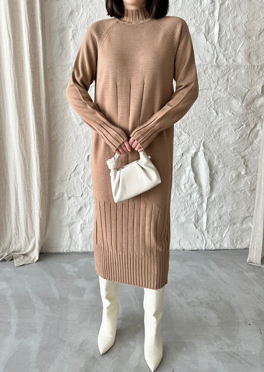 Elegant Turtleneck Ribbed Knit Sweater Dress