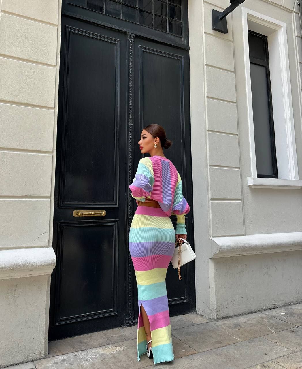 Pastel Rainbow Striped Knit Suit