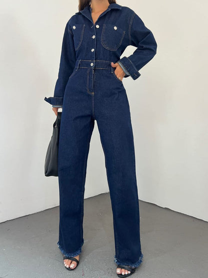 Chic Long-Sleeve Denim Jumpsuit